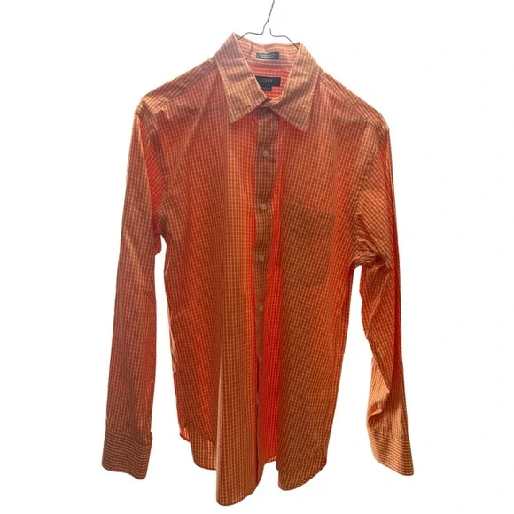 J Crew Men's Orange White Gingham Check Long Sleeve Dress Shirt Size S - Picture 3 of 3